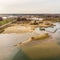 Obliquely photographed aerial photograph of a wet mining operation for sand and gravel, aerial photograph from the water side