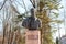 Obninsk, Russia - March 2016: Monument-bust to physicist Frederic Joliot-Curie
