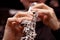 Oboe in the hands of a musician closeup