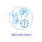 Obscure goals blue concept icon. Problem solving. Chaos in direction. Complicated task. Unclear target. Burnout cause