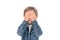 obscured view of little boy covering eyes with hands