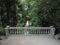 An observation deck with beautiful railings located above a green park