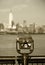 Observation deck with binoculars, view of New York city