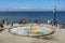 An observation deck with an hourglass on the promenade of the resort town of Svetlogorsk