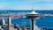 The observation deck of the Space Needle with Elliott bay in Seattle Washington