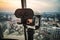 Observation deck on  tall building with large binoculars to observe the beautiful panorama of Saigon or Ho Chi Minh city. Vietnam