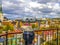 The observation deck of Tallinn. Selective focus on binoculars.