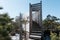 Observation facilities inside a Nature Reserve. The wooden path leads to the Observation tower among pines. Tuhu hiking