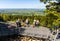 Observation platform over Goloborze Lysa Gora stone run, on Swiety Krzyz mount hilltop in Swietokrzyskie Mountains in Poland