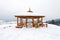 Observation point in the Pieniny mountains - a traditional wooden gazebo covered with snow in winter