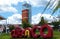 Observation Tower and sign of city name `Cuenca`, Ecuador