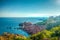 An observation tower on a small islet near cap du dramont in France