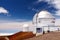 Observatories on top of Mauna Kea mountain peak. Astronomical research facilities and large telescope observatories located at the