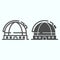 Observatory line and solid icon. Astronomical planetarium building with dome. Space exploration design concept, outline