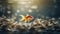 Observe a goldfish leading a pack of smaller fish, resembling a shark\\\'s fin. Ai Generated