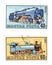 Obsolete post stamps with trains