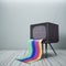 Obsolete TV with rainbow tongue