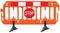 Obstacle detour barrier fence roadworks barricade, orange red and white luminescent works signal, stop road sign seamless isolated