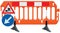 Obstacle detour barrier fence roadworks barricade, orange red and white stop signal, UK road works mandatory keep left sign