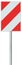 Obstacle detour barrier road sign on pole post, red, white diagonal striped vertical traffic safety warning signage, isolated