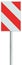 Obstacle detour barrier road sign on pole post, red, white diagonal striped vertical traffic safety warning signage large closeup