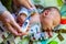 Obstetrician checks newborn infant
