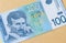 Obverse of 100 dinars paper bill issued by Serbia, that shows portrait of scientist Nikola Tesla
