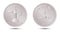 Obverse and reverse of One Dirham UAE coin on white background.