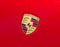OCALA, FLORIDA USA - OCTOBER 22, 2023 Porsche emblem on guards red bright, rich color with a minimal hint of orange, one of the