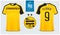 Occer jersey, football kit mockup template design for sport shirt. Football t-shirt mock up. Yellow and black soccer uniform.