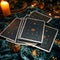 Occult guidance Tarot card background, candlelight, and mystical fortune telling scene