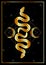 Occult snakes triple goddess fertility symbol gold