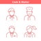 Occupations avatar set: cook, chef, waiter, baker. Thin outline