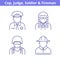 Occupations avatar set: judge, policeman, fireman, soldier.