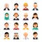 Occupations avatars. Waiter stewardess judge advocate manager builder male and female profession vector icons