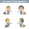 Occupations cartoon character set: business and management. Vector flat icons.