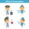 Occupations cartoon character set: pilot and stewardess. Vector