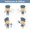 Occupations cartoon character set: policeman and officer. Vector