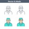 Occupations linear avatar set: doctor, medic, nurse. Thin outline icons.