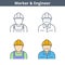 Occupations linear avatar set: engineer, worker. Thin outline icons.