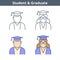 Occupations linear avatar set: student, graduate. Thin outline i