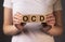 OCD abbreviation, mental disorder. Psychological concept. Obsessive compulsive disease