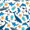 Ocean animals cartoon seamless background