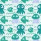 Ocean animals seamless jellyfish and crabs and starfish and fish and octopus pattern for wrapping paper