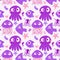 Ocean animals seamless jellyfish and crabs and starfish and fish and octopus pattern for wrapping paper