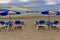 Ocean beach with chairs in Los Cristianos city. Tenerife.