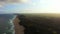 Ocean beach, shore and nature drone, aerial perspective view and outdoor coast landscape of natural jungle, woods or