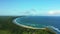 Ocean beach, sky and nature drone, aerial perspective view and outdoor landscape of natural environment, woods or forest