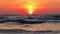 Ocean beach sunrise and dramatic colorful sky clouds.