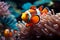 Ocean beauty Vibrant clown fish navigate a lively coral environment